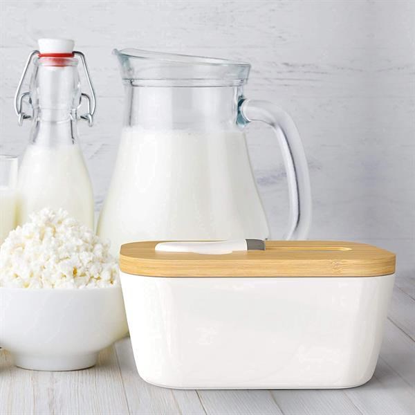 Porcelain Plain Butter Dish with Lid & Knife - White | Full House Lebanon