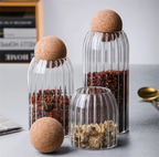 Ribbed Glass Jar Set with Cork Lid (3 Pcs) | Full House Lebanon