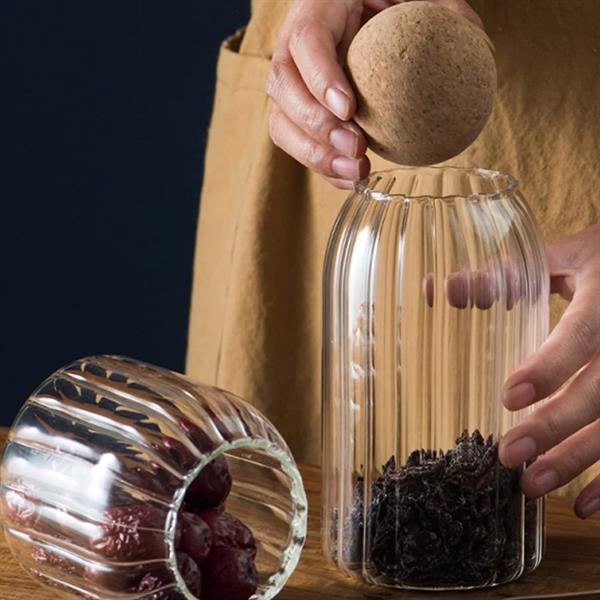 Ribbed Glass Jar Set with Cork Lid (3 Pcs) | Full House Lebanon