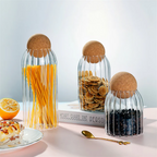 Ribbed Glass Jar Set with Cork Lid (3 Pcs) | Full House Lebanon