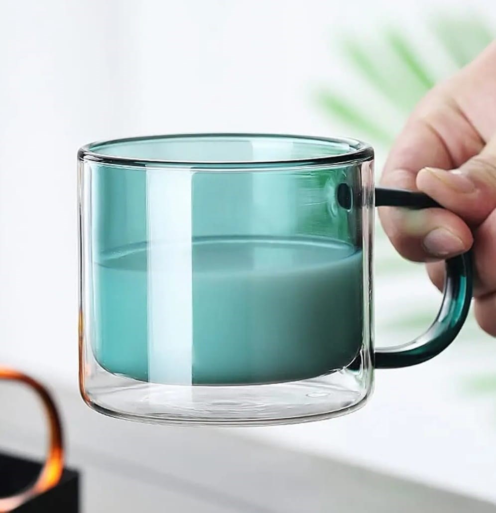Double-wall Glass Mug - Green | Full House Lebanon