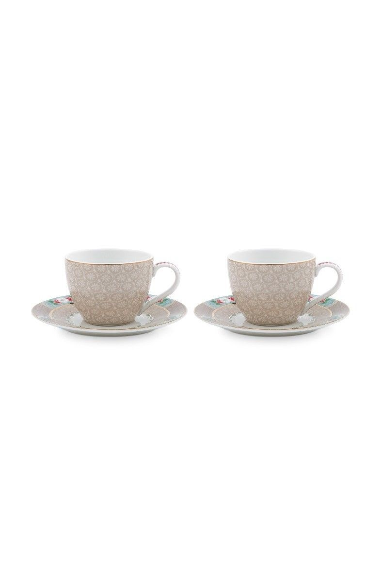 Pip Studio Blushing Birds Espresso Cups & Saucers Khaki Set (2 Pcs) | Full House Lebanon