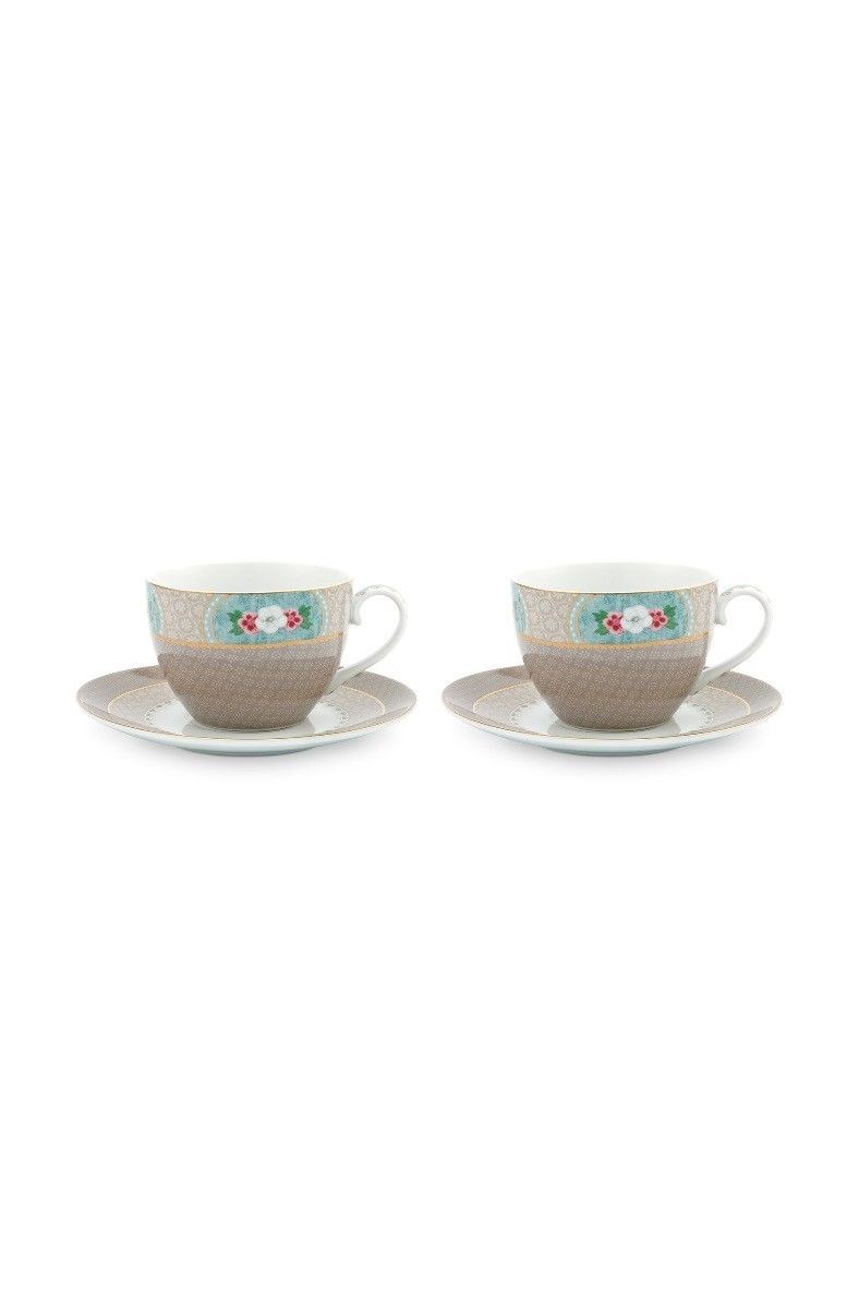 Pip Studio Blushing Birds Cappuccino Cups & Saucers Khaki Set (2 Pcs) | Full House Lebanon
