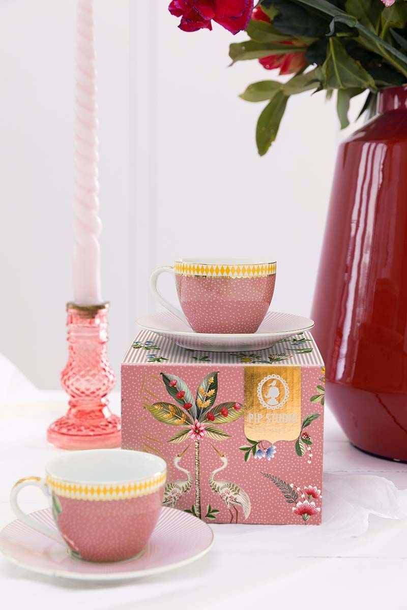 Pip Studio La Majorelle Espresso Cups & Saucers Pink Set (2 Pcs) | Full House Lebanon
