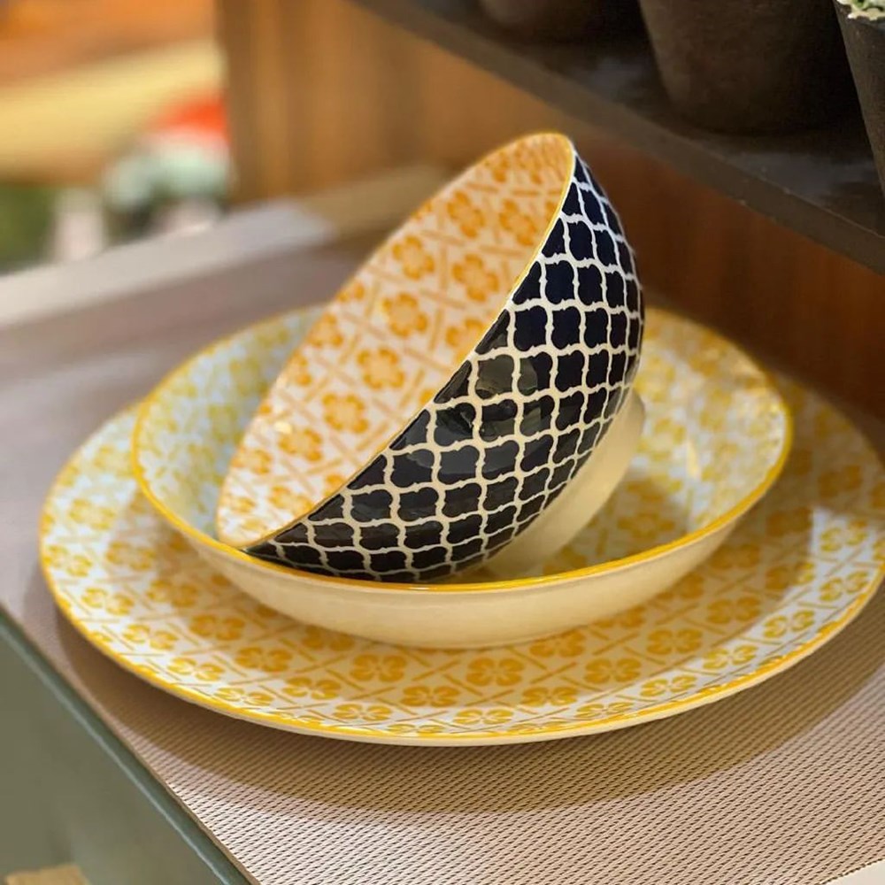 Navy & Yellow Dinnerware - Salad Bowl | Full House Lebanon