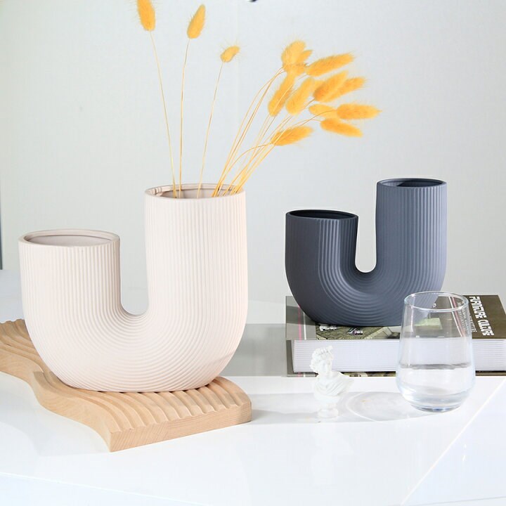 U-Shaped Ceramic Vase - Small, White | Full House Lebanon