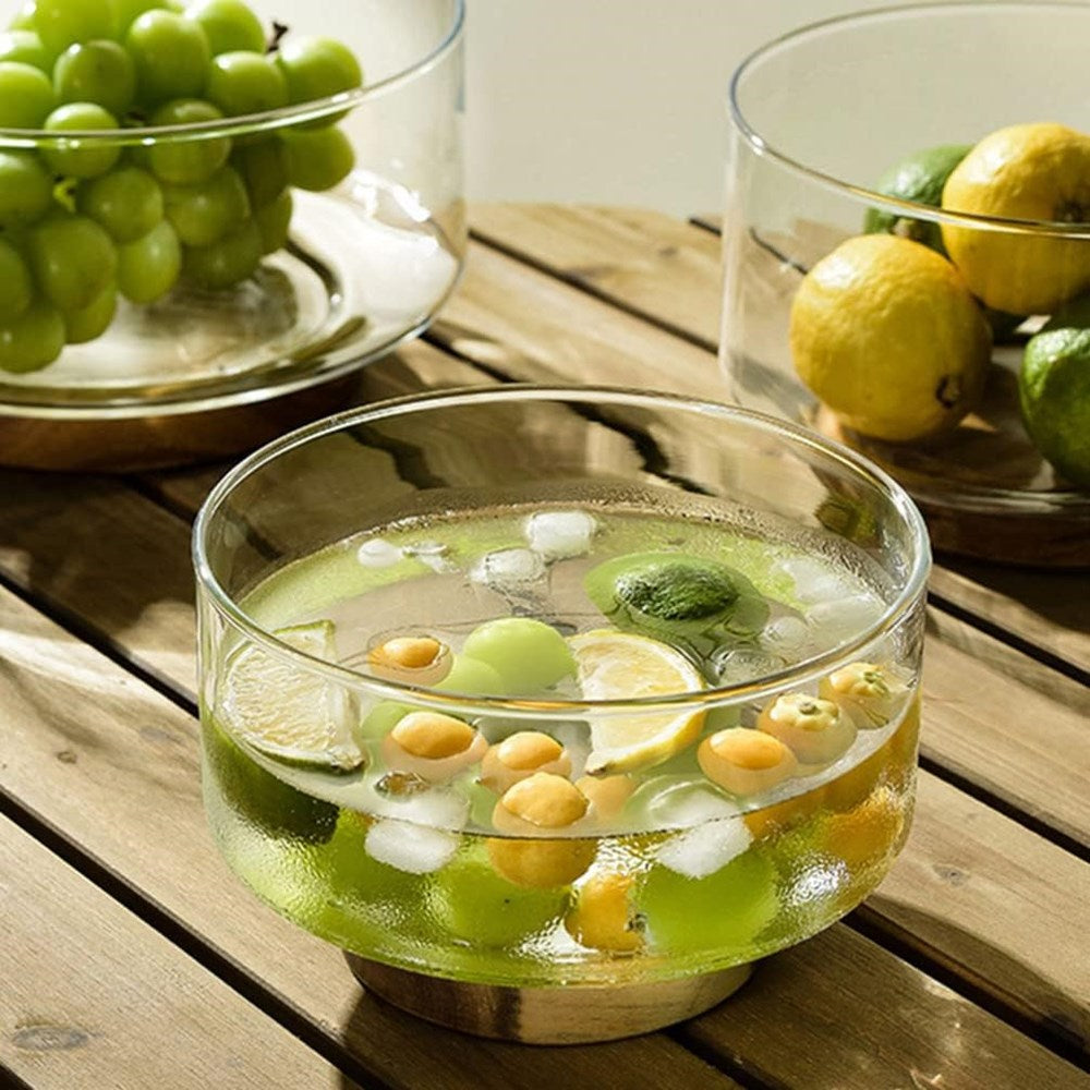 Edged Glass Bowl with Wooden Base | Full House Lebanon