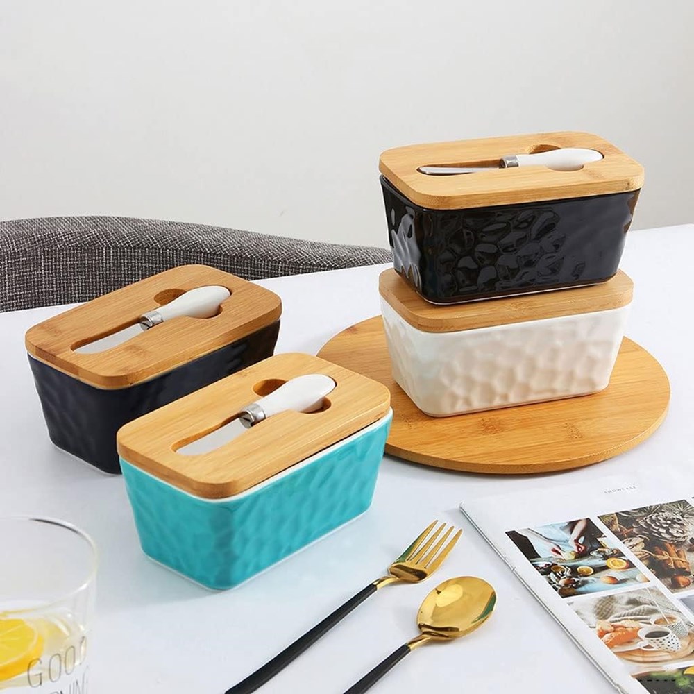 Porcelain Butter Dish with Bamboo Lid & Stainless Steel Knife | Full House Lebanon