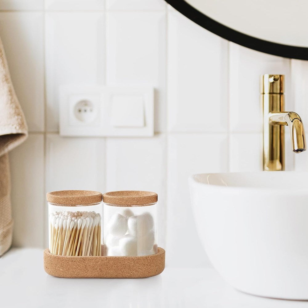 Glass Qtip Holder with Cork Lid Set (3 Pcs) | Full House Lebanon