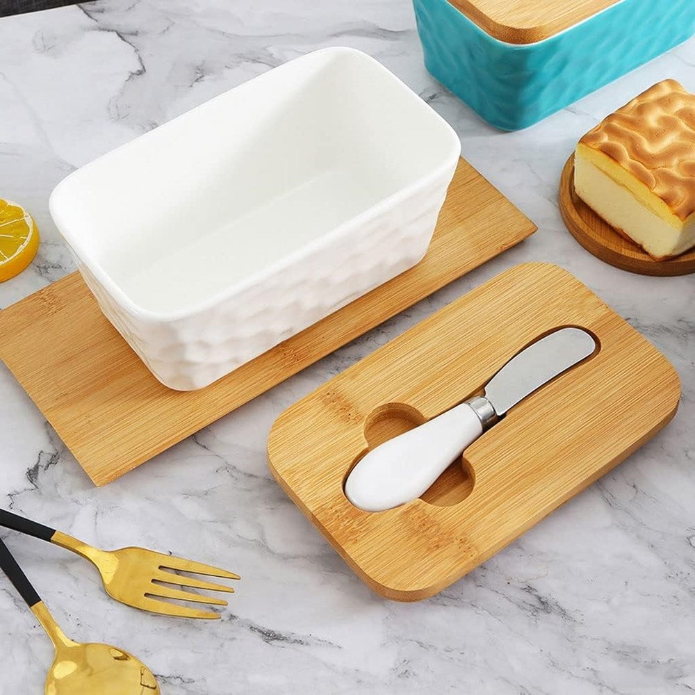 Porcelain Butter Dish with Bamboo Lid & Stainless Steel Knife | Full House Lebanon
