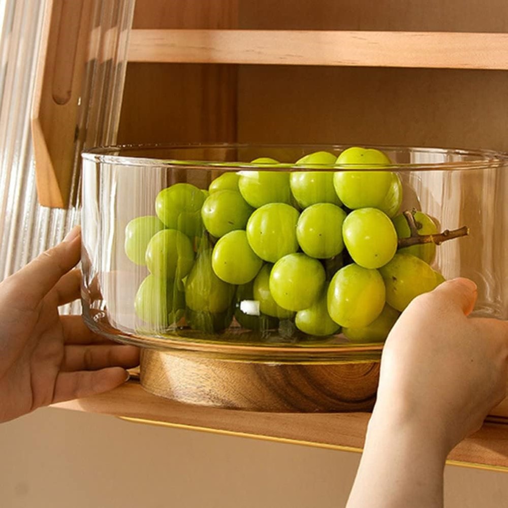 Edged Glass Bowl with Wooden Base | Full House Lebanon