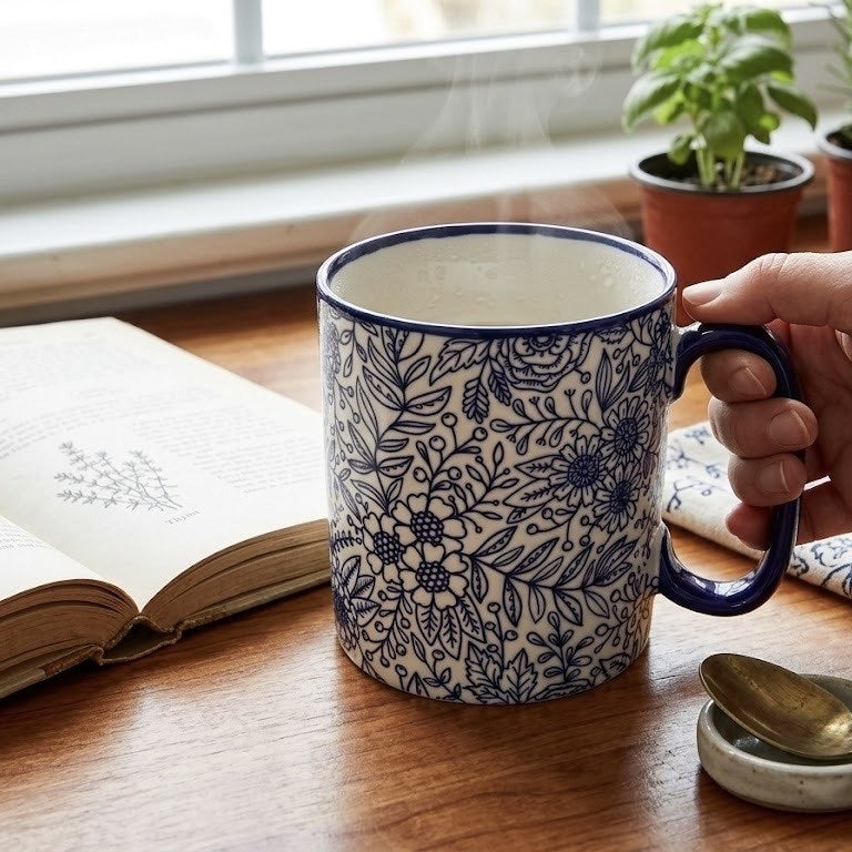 Navy & White Floral Mug