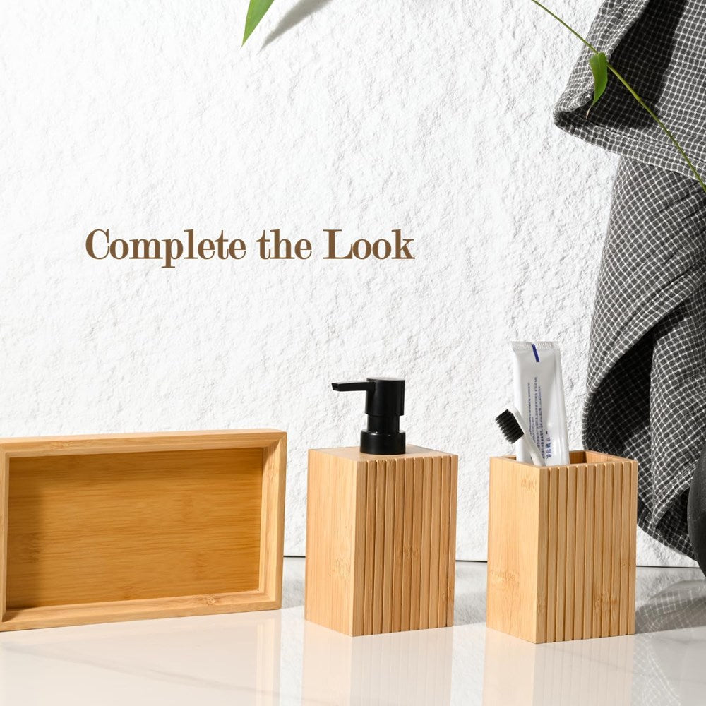 Natural Bamboo Fluted Bathroom Accessories | Full House Lebanon