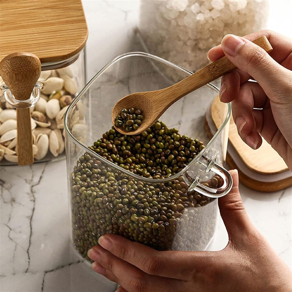 Square Glass Jar With Bamboo Lid & Spoon | Full House Lebanon