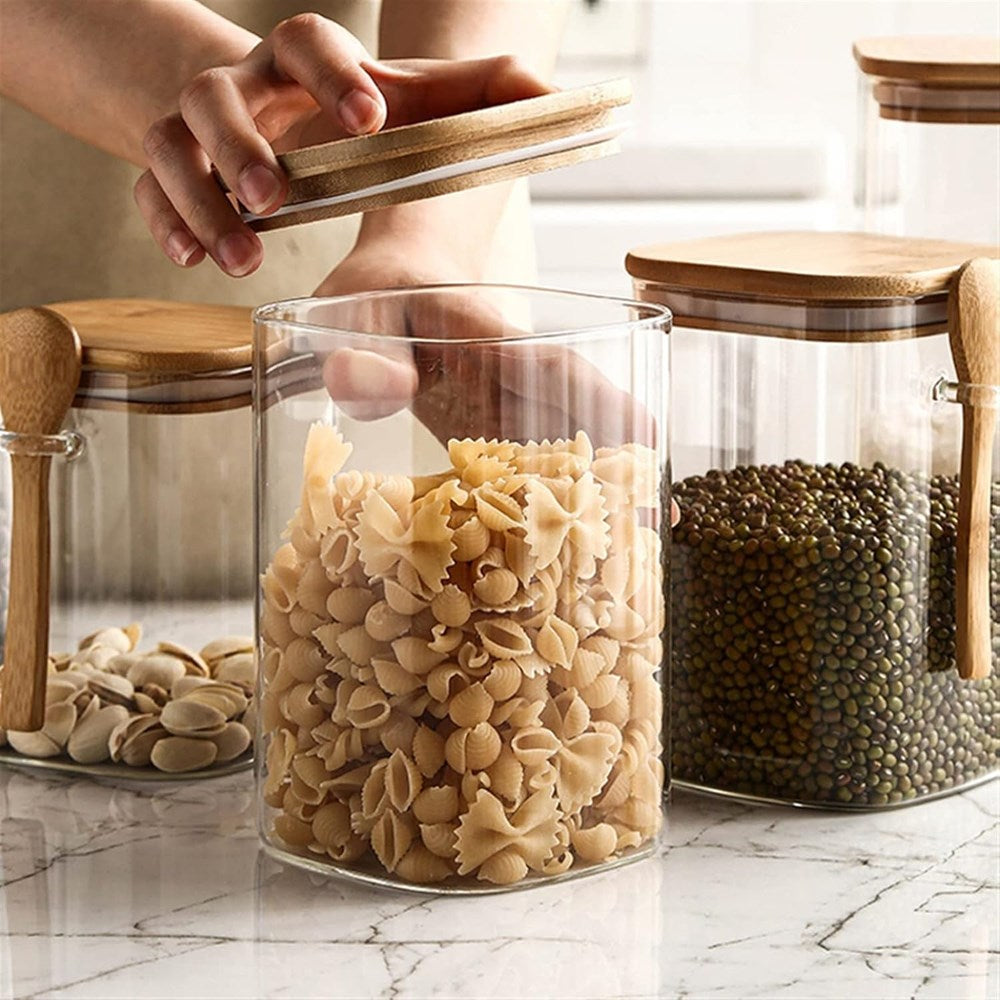 Square Glass Jar With Bamboo Lid & Spoon | Full House Lebanon
