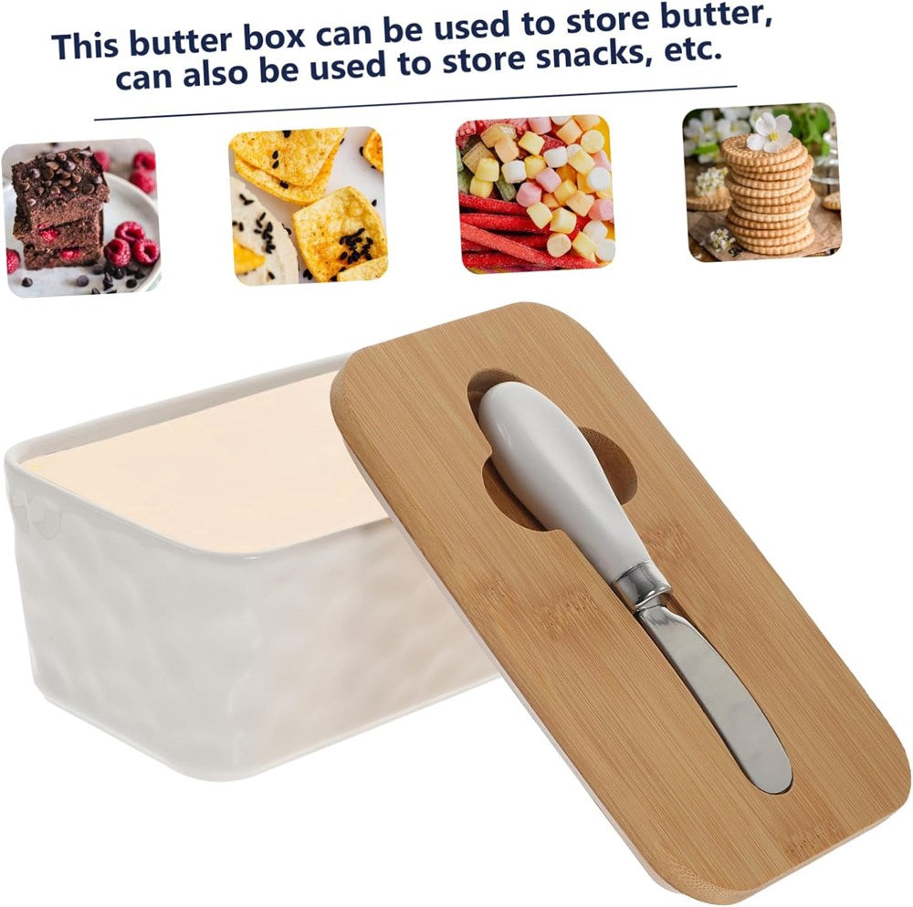 Porcelain Butter Dish with Bamboo Lid & Stainless Steel Knife | Full House Lebanon
