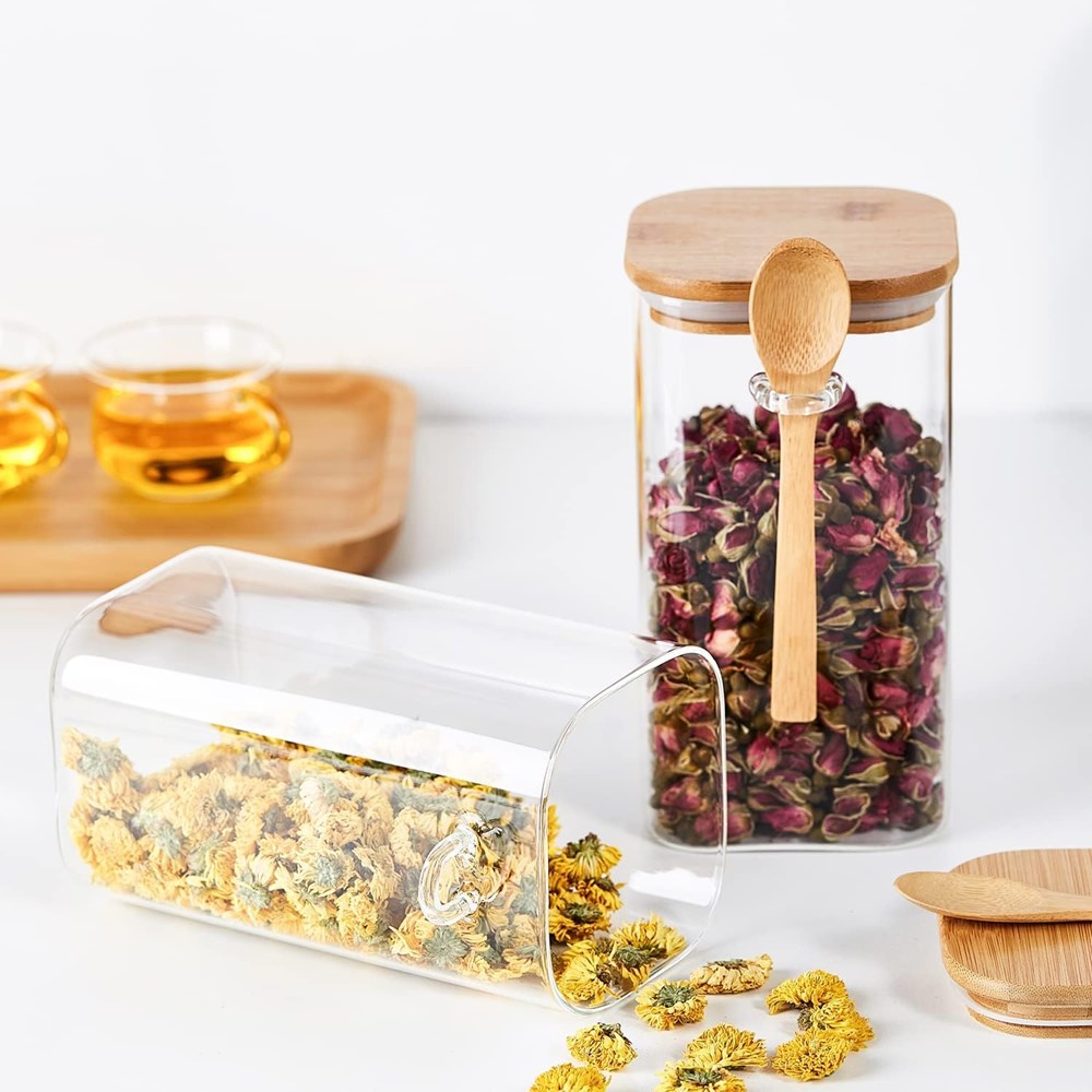 Square Glass Jar With Bamboo Lid & Spoon | Full House Lebanon