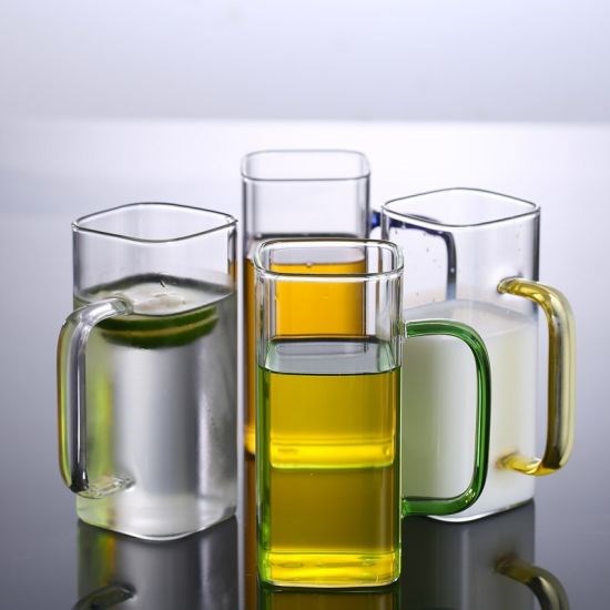 Square Glass Cup with Colored Handle - Blue | Full House Lebanon