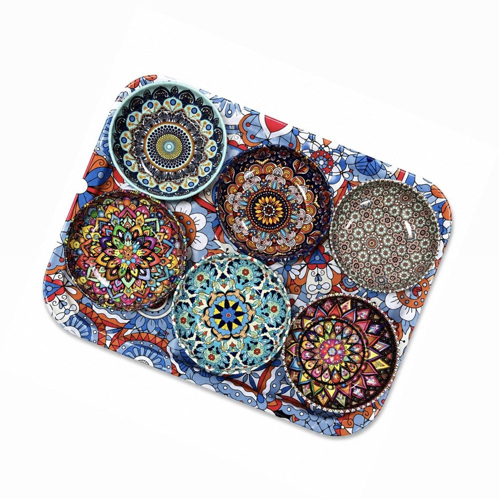 Rectangular Printed Serving Tray with 6 Bowls