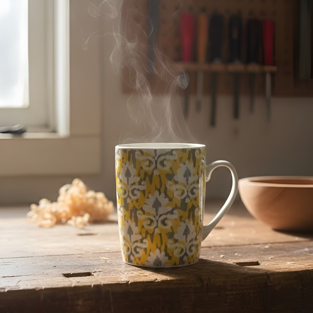 Grey & Yellow Patterned Porcelain Mug
