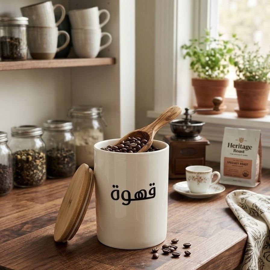 White Porcelain Canister with Bamboo Lid