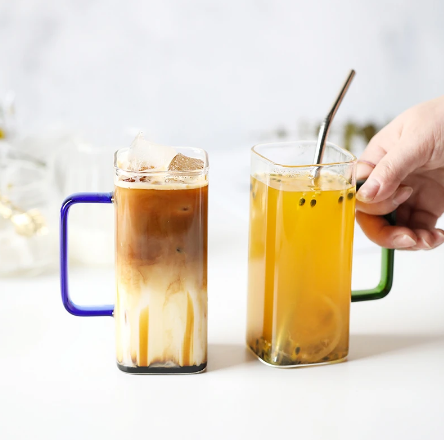 Square Glass Cup with Colored Handle - Transparant | Full House Lebanon