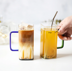 Square Glass Cup with Colored Handle - Transparant | Full House Lebanon
