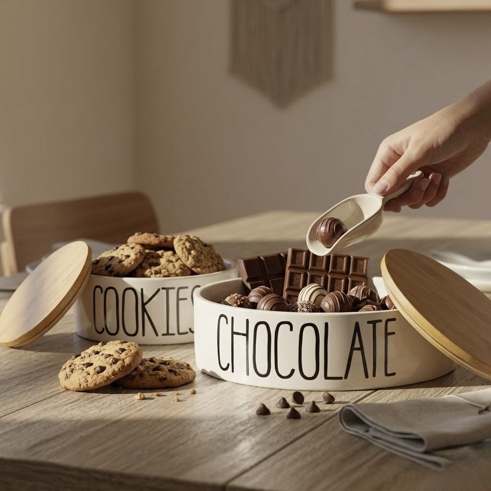Porcelain Snack Storage Jar with Bamboo Lid | Full House Lebanon
