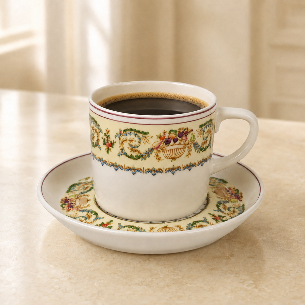 Vintage Floral Espresso Porcelain Cup & Saucer Set | Full House Lebanon