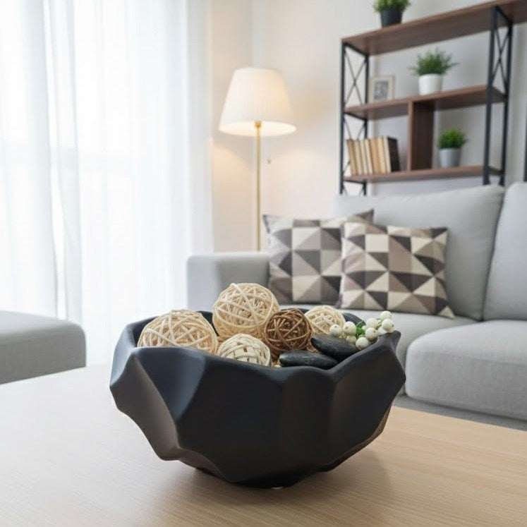 Geometric Decorative Bowl - Black | Full House Lebanon