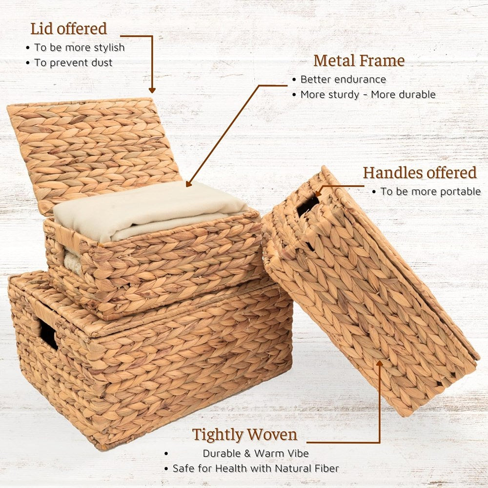 Rectangular Handwoven Seagrass Storage Box Set (3 Pcs) | Full House Lebanon