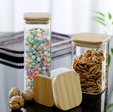 Square Glass Storage Jar with Airtight Bamboo Lid - Medium | Full House Lebanon
