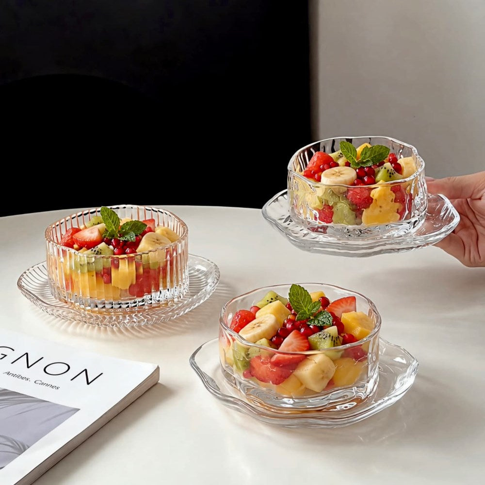 Glass Dessert Bowl & Saucer Set – 12 Pieces | Full House Lebanon