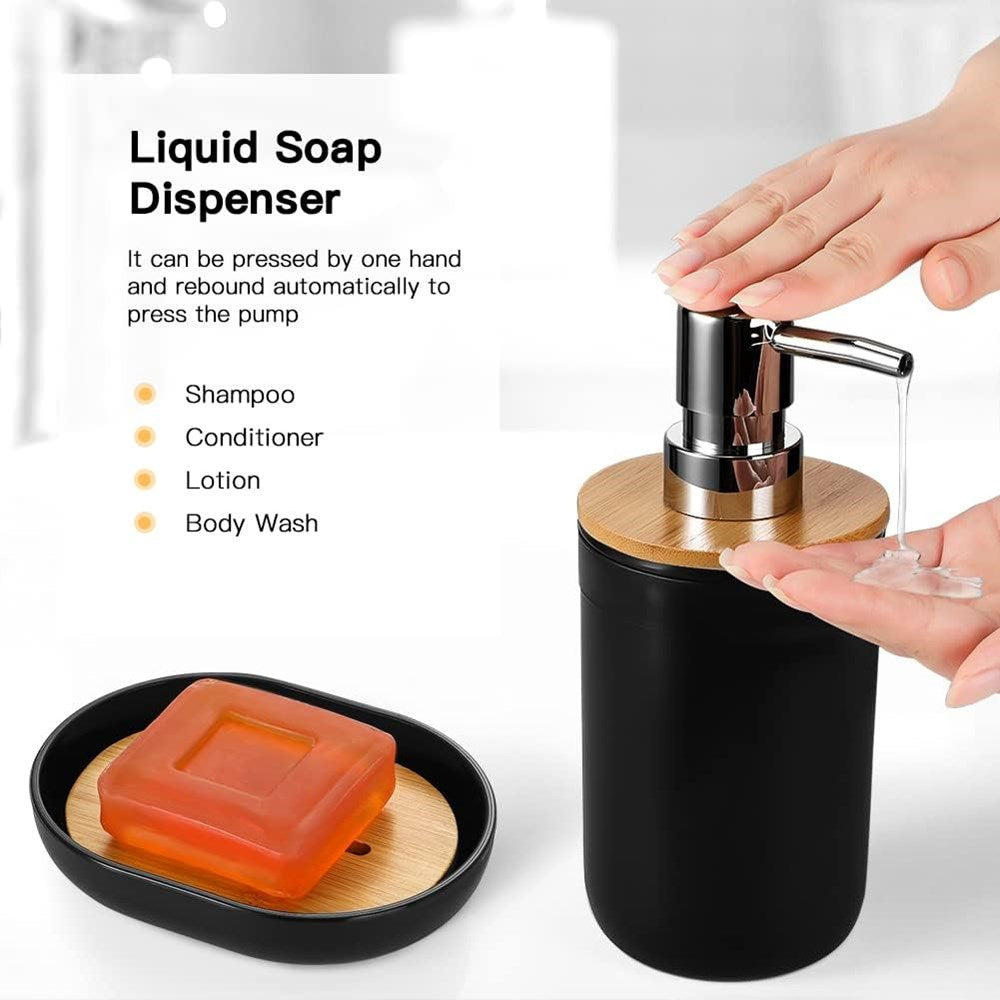 Black Bathroom Accessories with Bamboo Lid - Toothbrush Holder | Full House Lebanon