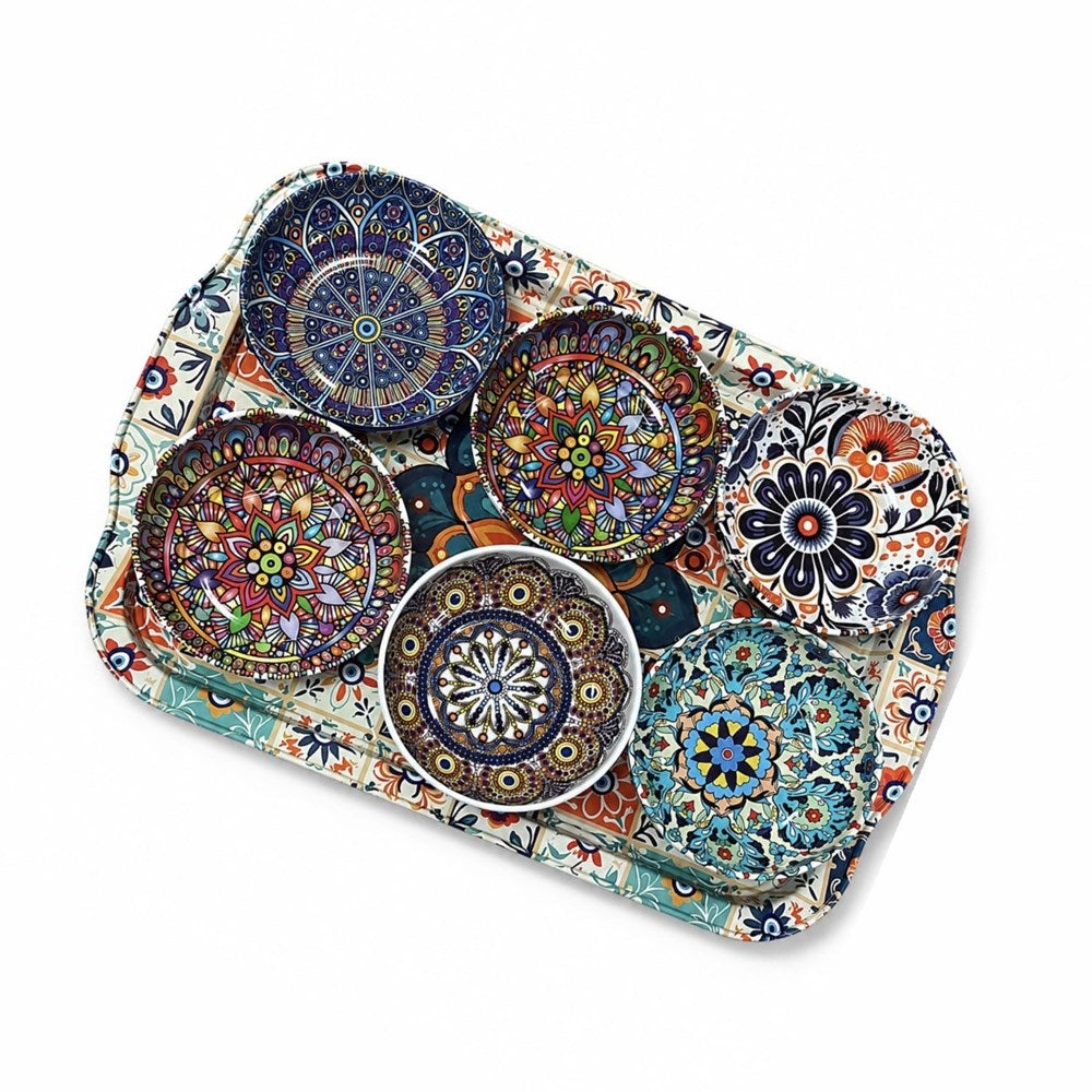 Rectangular Printed Serving Tray with 6 Bowls