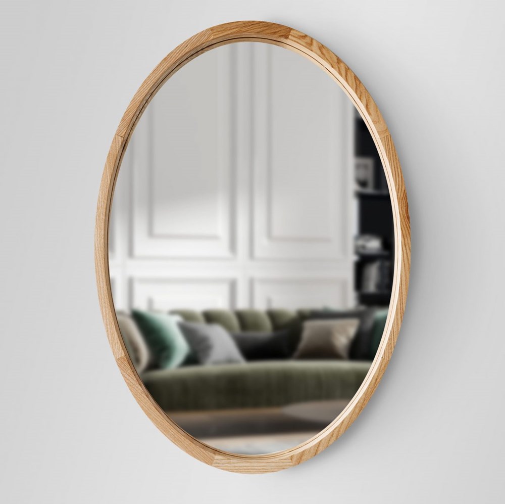 Oval Wall Mirror with Wooden Frame | Full House Lebanon