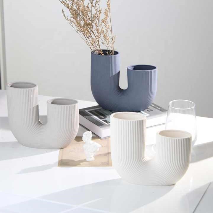 U-Shaped Ceramic Vase - Large, White | Full House Lebanon