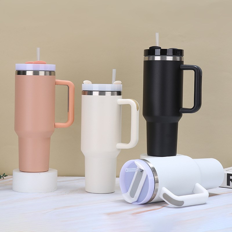 Insulated Tumbler with Straw - White | Full House Lebanon