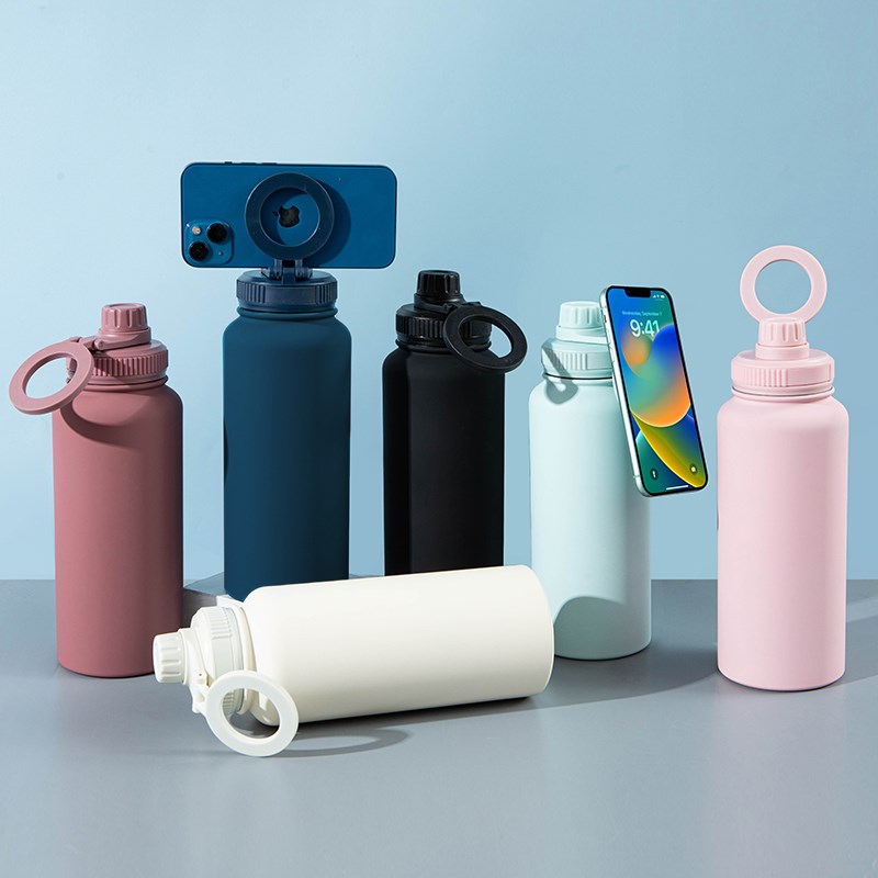 Stainless Steel Insulated Bottle with Magnetic Phone Holder - Off White | Full House Lebanon
