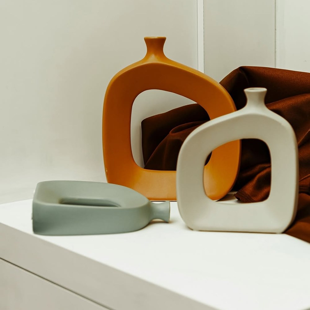 Modern Hollow Ceramic Vase - Small, Olive Green | Full House Lebanon