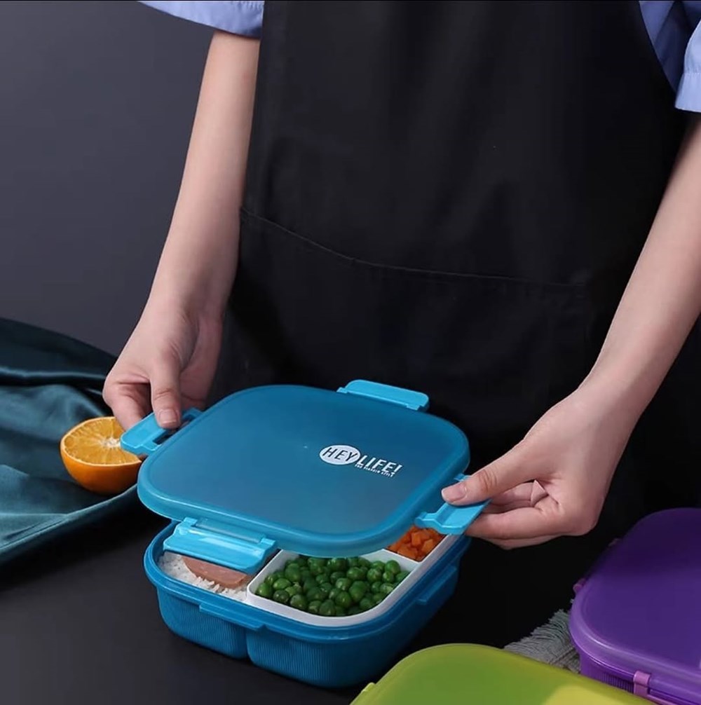3 -Compartments Lunch Box - Square, Green | Full House Lebanon
