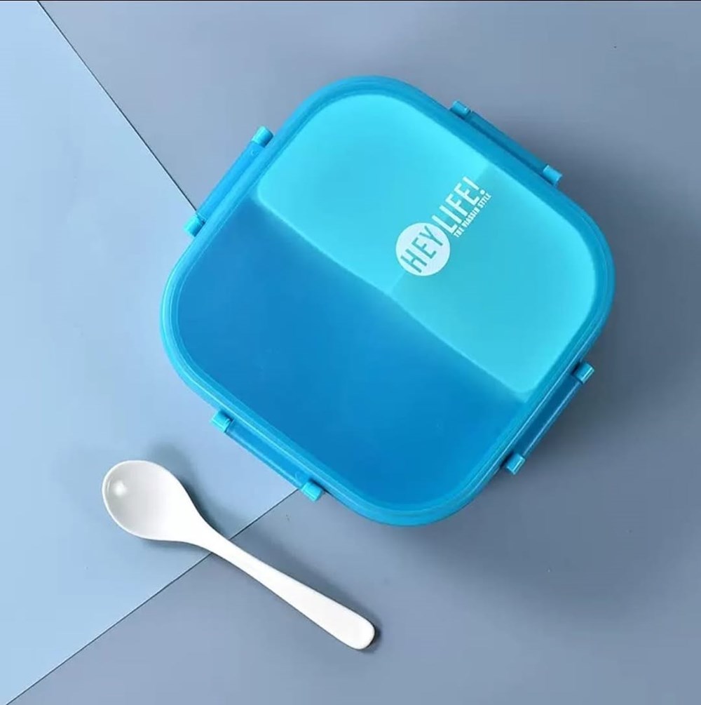 3 -Compartments Lunch Box - Square, Blue | Full House Lebanon