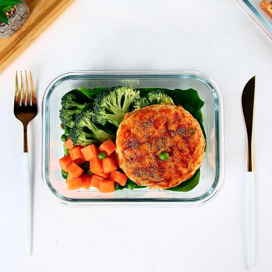 Lav Rectangular Glass Food Container - 1200 cc, White | Full House Lebanon