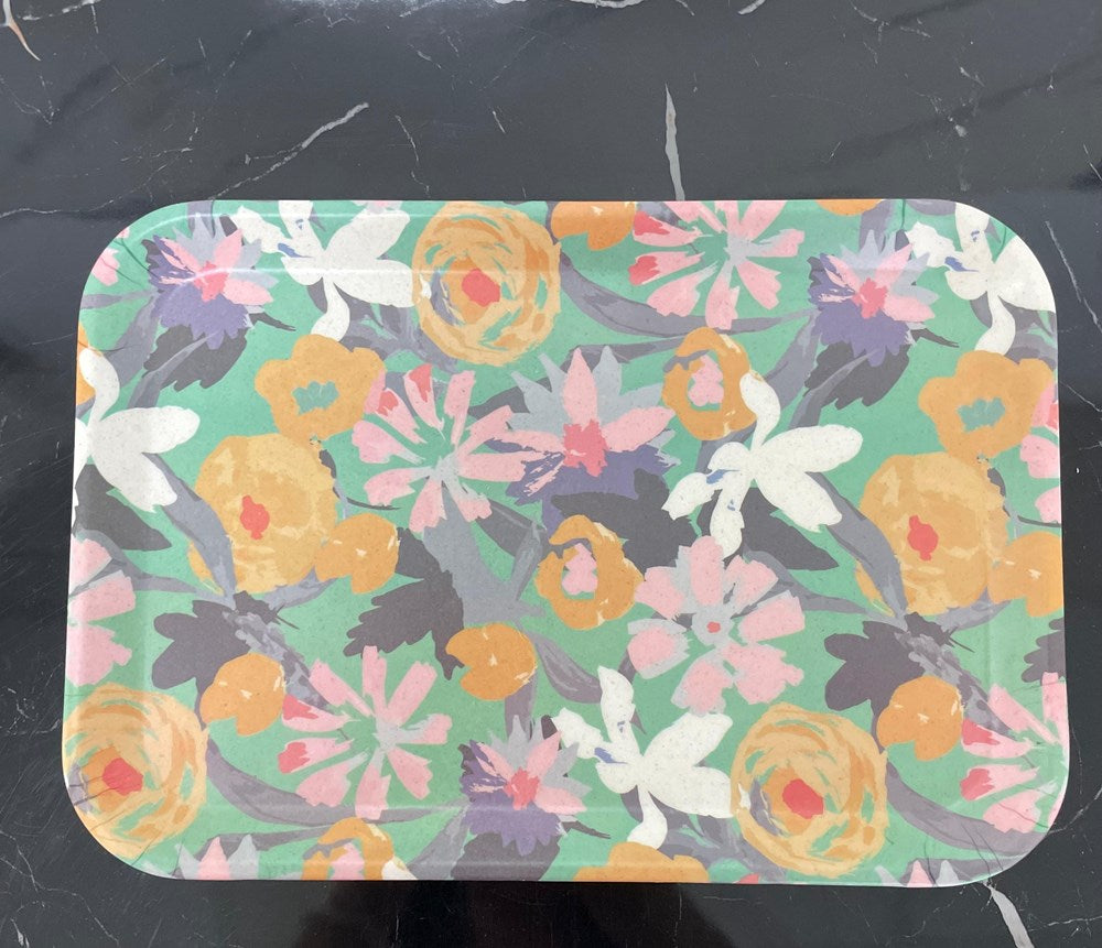 Multicolored Floral Bamboo Fiber Tray - Round | Full House Lebanon