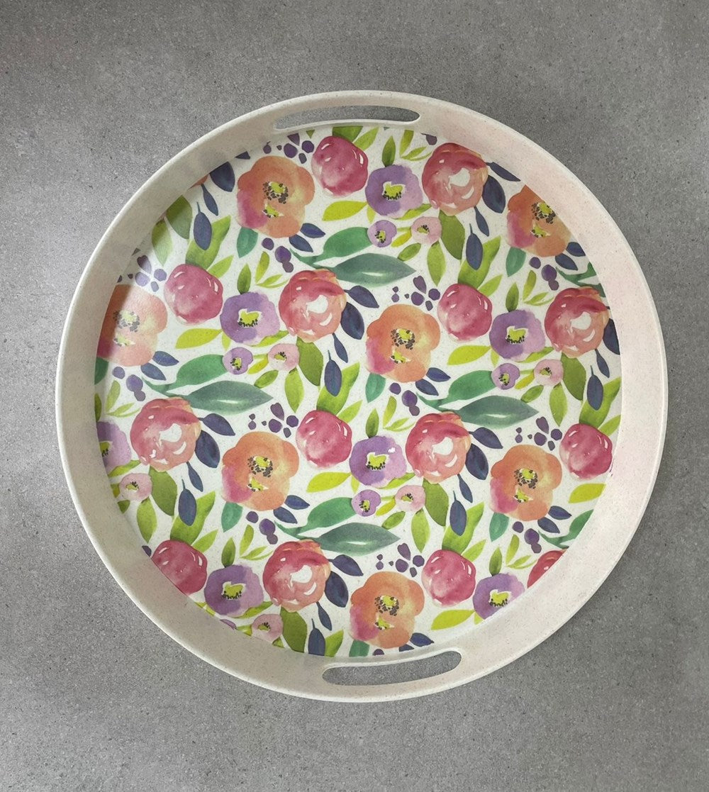 Floral Bamboo Fiber Tray - Get 2 pcs round | Full House Lebanon