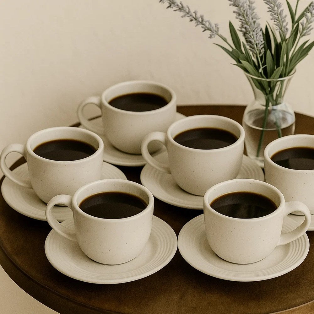 Doted Porcelain Coffee /Tea Cup Set (Half a Dozen) - Coffee, Black | Full House Lebanon