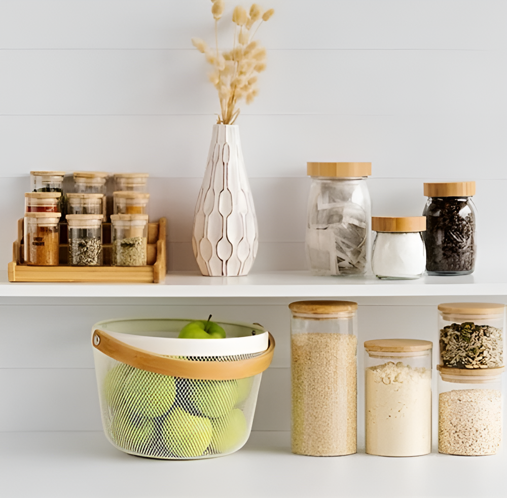 Round Metal Basket with Bamboo Handle - Off-White | Full House Lebanon