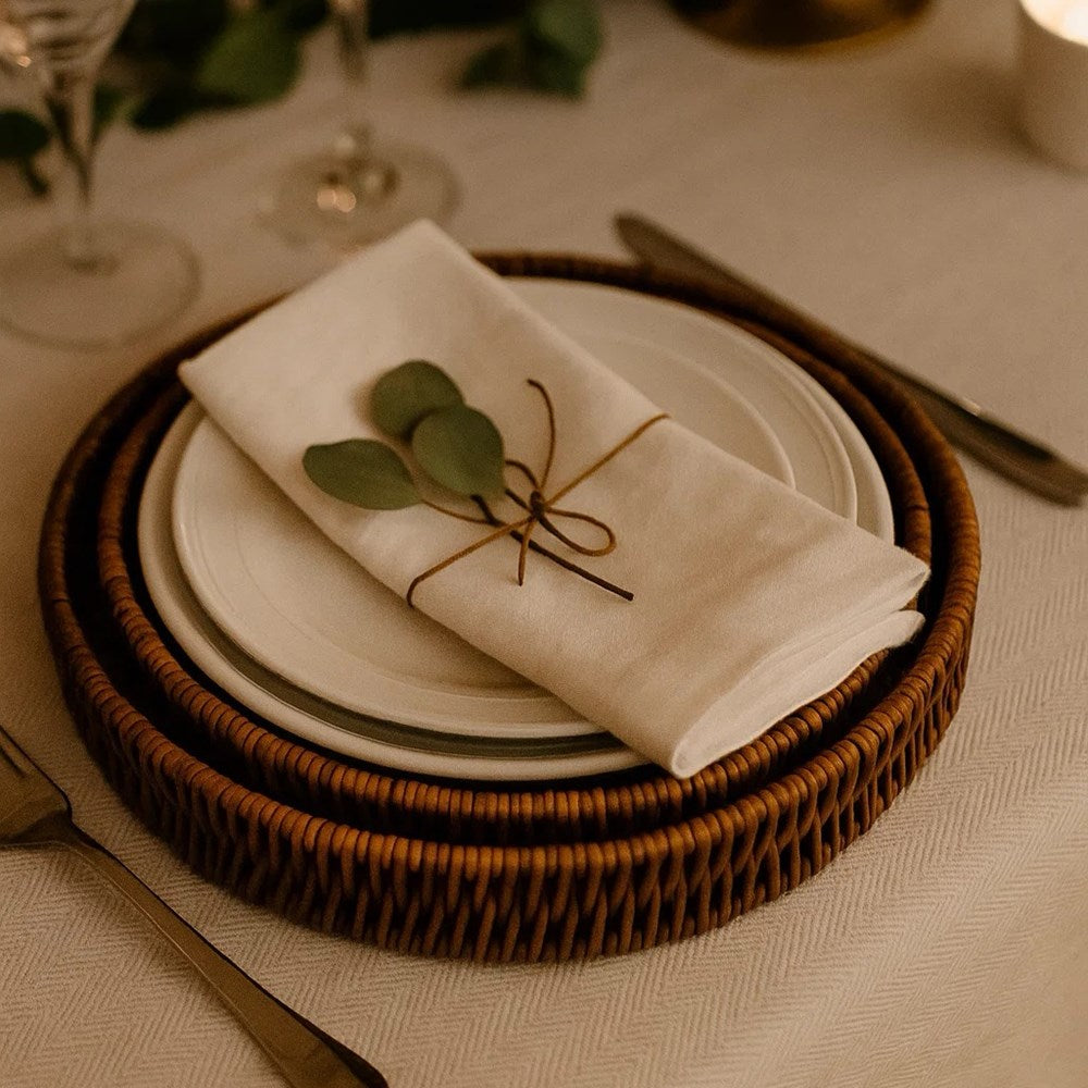 Hand-Woven Rattan Serving Tray Set (3 Pcs ) - Rectangular | Full House Lebanon