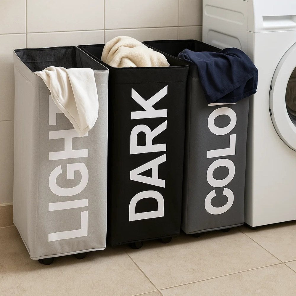 3-Compartment Laundry Hamper with Wheels | Full House Lebanon