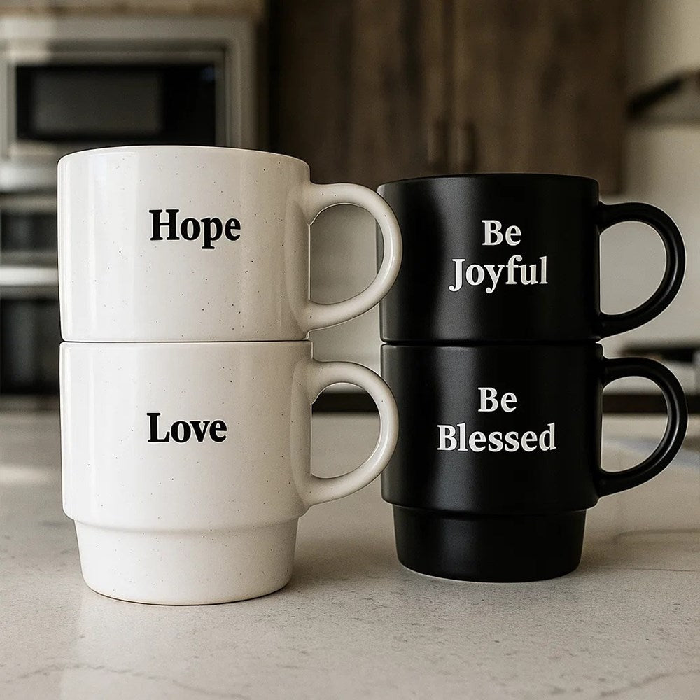 Stackable Porcelain Mug - Be Blessed, Black | Full House Lebanon
